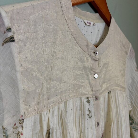 Buna Handmade Midi Dress Cream Cotton Silk Floral Buttons Med Cottagecore Fairy - Picture 11 of 16